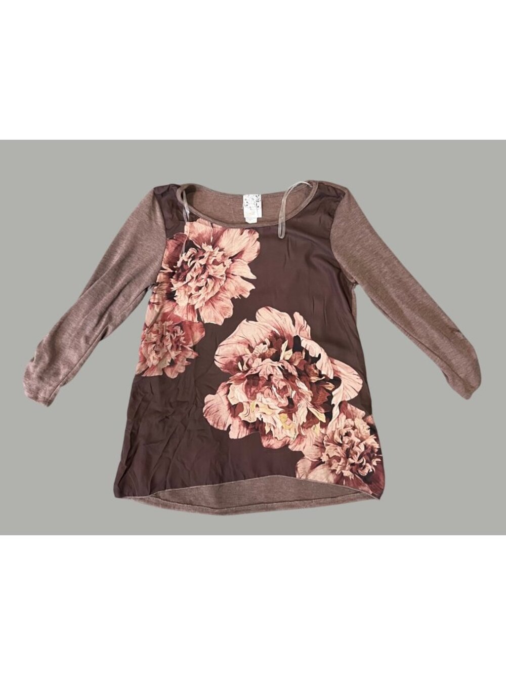 Floral Brown Long Sleeve Top By Naif Womens PS Polyester Blend